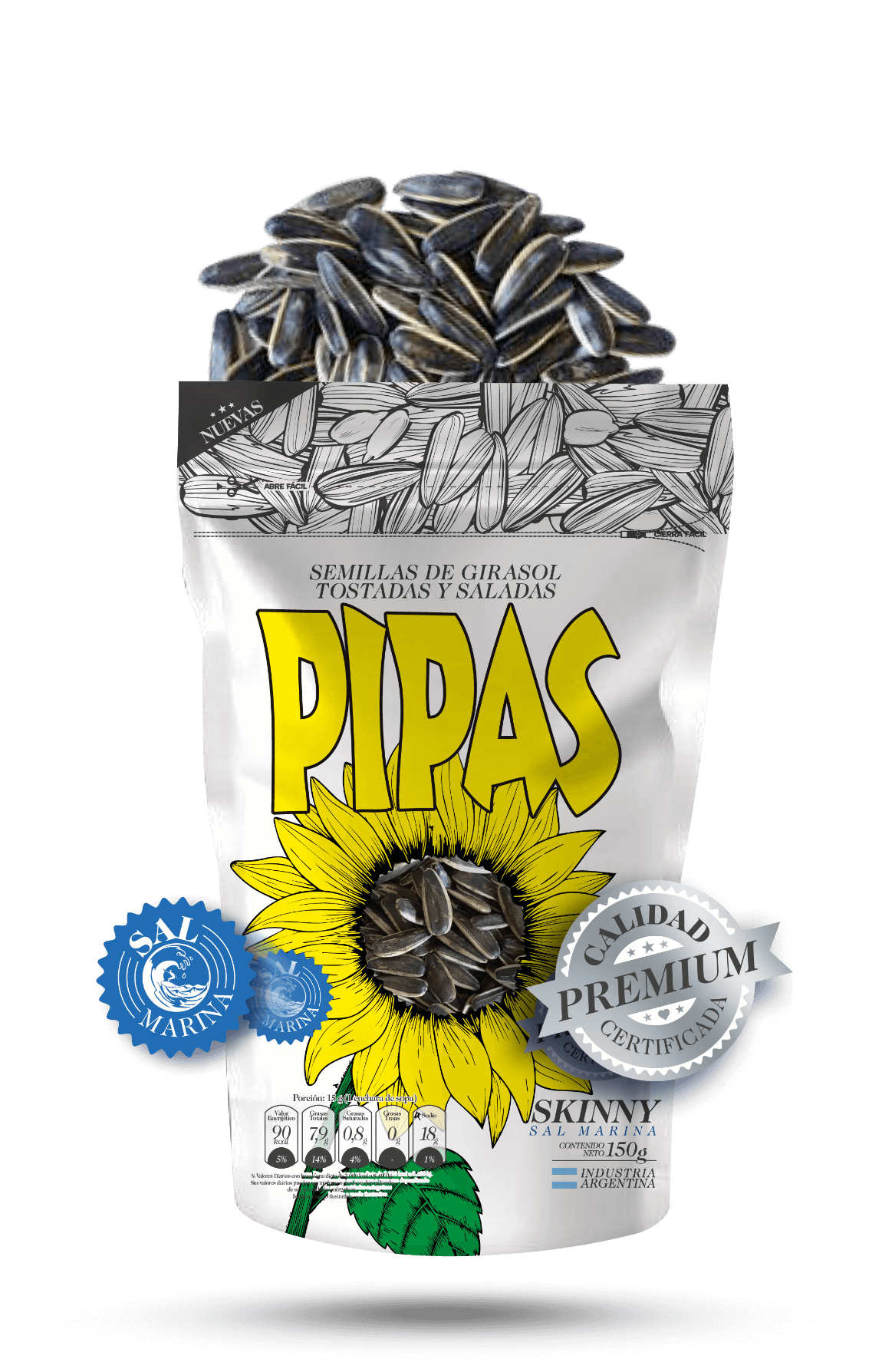 Pipas - Pipas De Girasol Tostadas Y Saladas Premium 180 Gr (Premium Roasted  and Salted Sunflower Seeds 5.29 Oz)