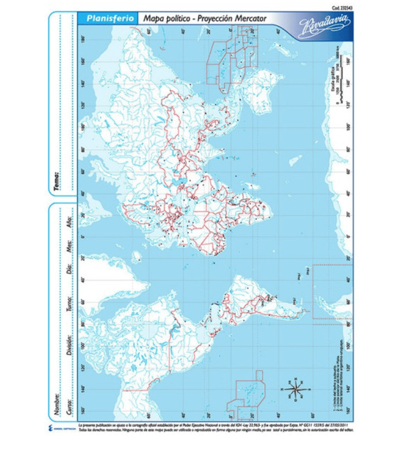 Rivadavia Mapa Político N° 3 Planisferio 3 Unidades Argen→send 9649