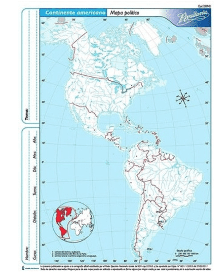 Rivadavia Mapa Político N° 3 Continente Americano 3 Unidades Argen→send 8280